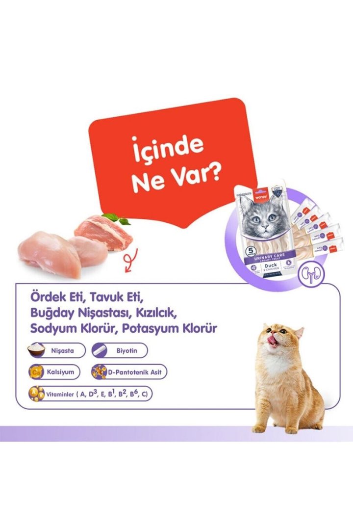 Wanpy Kedi Krema Urinary Ördekli Tavuklu 5*14 G görsel 5
