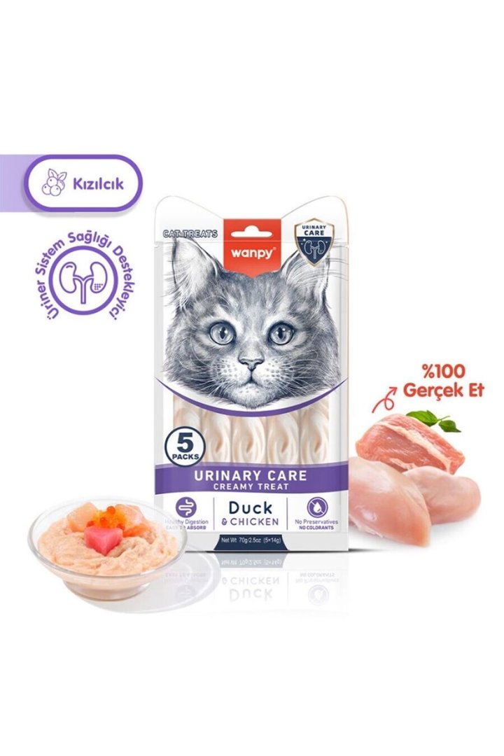 Wanpy Kedi Krema Urinary Ördekli Tavuklu 5*14 G