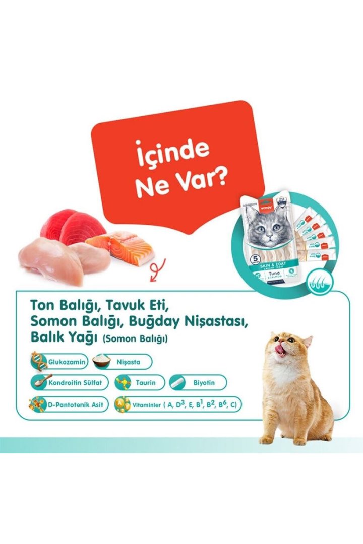 Wanpy Kedi Krema Ton Balık,Somon Tüy Sağlığı 5*14G görsel 2