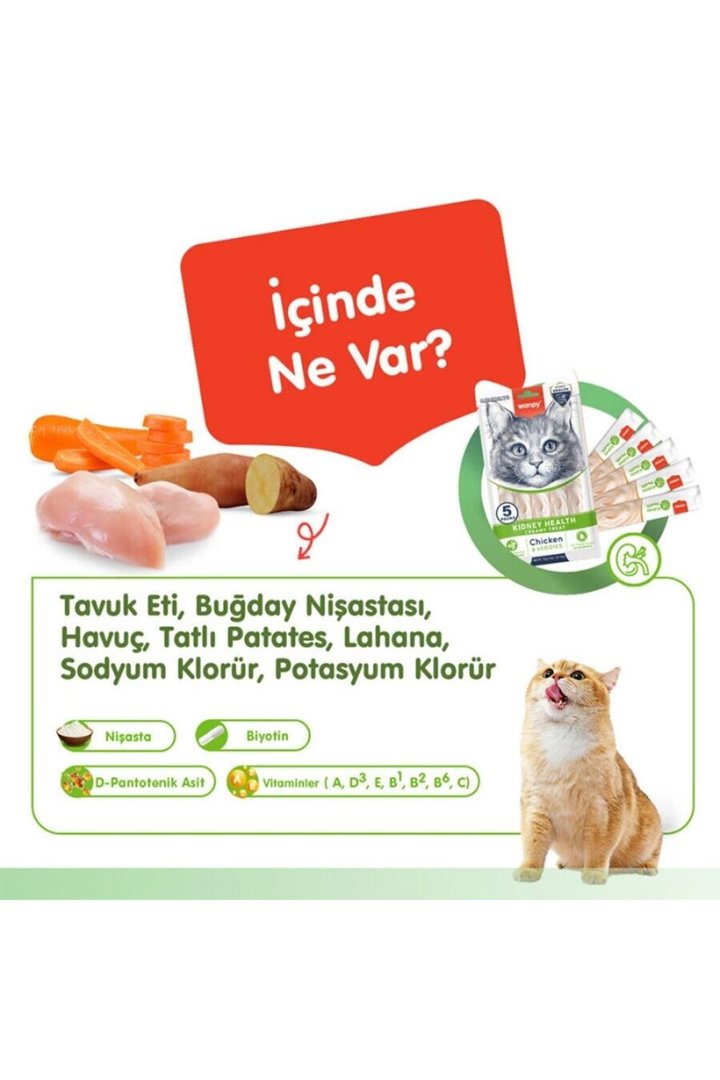 Wanpy Kedi Krema Tavuk,Sebze Böbrek Sağlığı  5*14G görsel 6