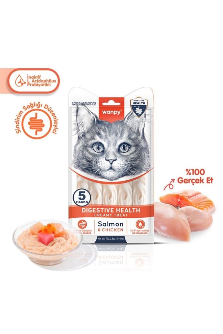 Wanpy Kedi Krema Somon,Tavuk Sindirim Dest. 5*14G görsel 2