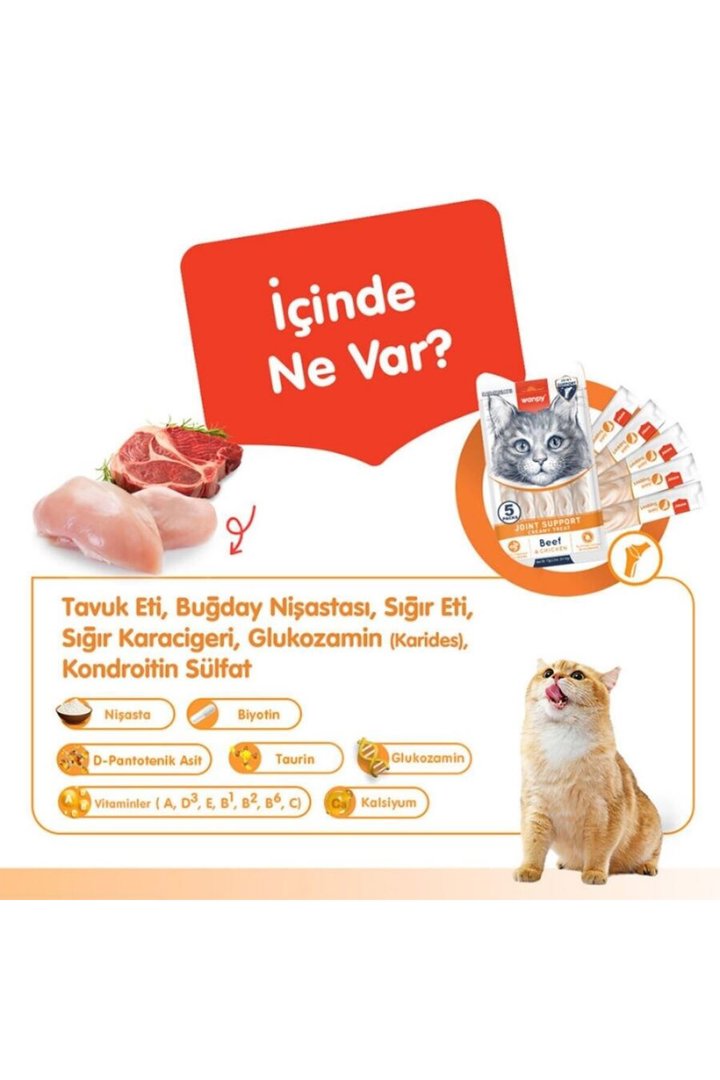 Wanpy Kedi Krema Sığır Etli,Tavuk Eklem Dest.5*14G görsel 4
