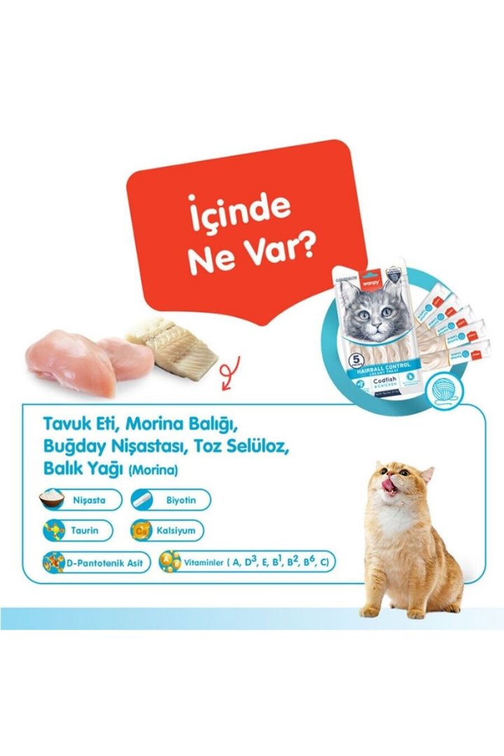 Wanpy Kedi Krema Morina, Tavuklu Tüy Yumağı 5*14 G görsel 2