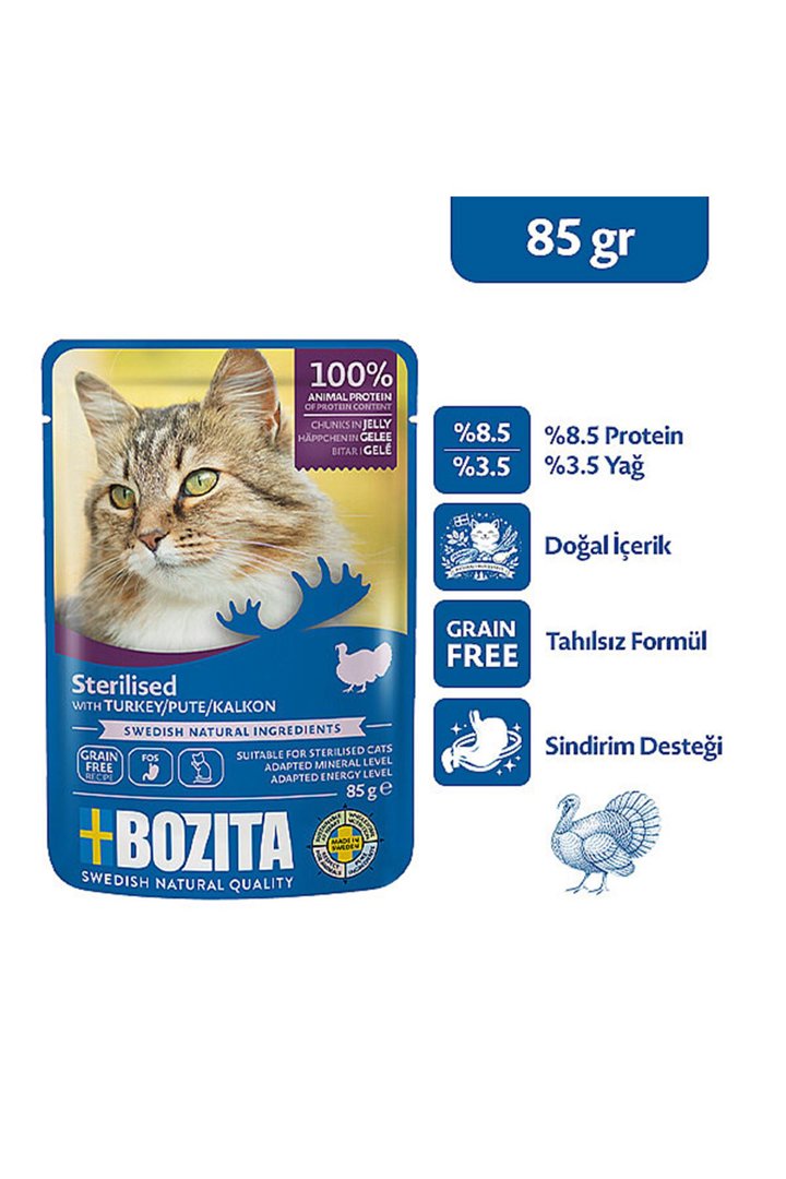 Bozita Kısır Kedi Yaş Maması Hindili Jöle 85 G
