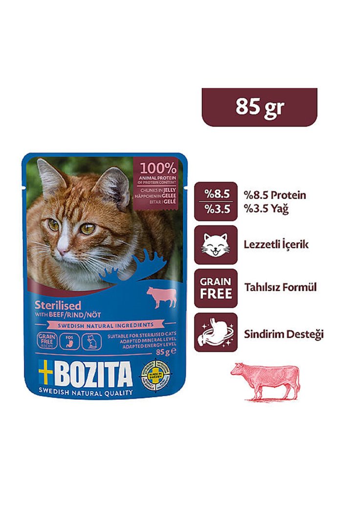 Bozita Kısır Kedi Yaş Maması Sığır Etli Jöle 85 G