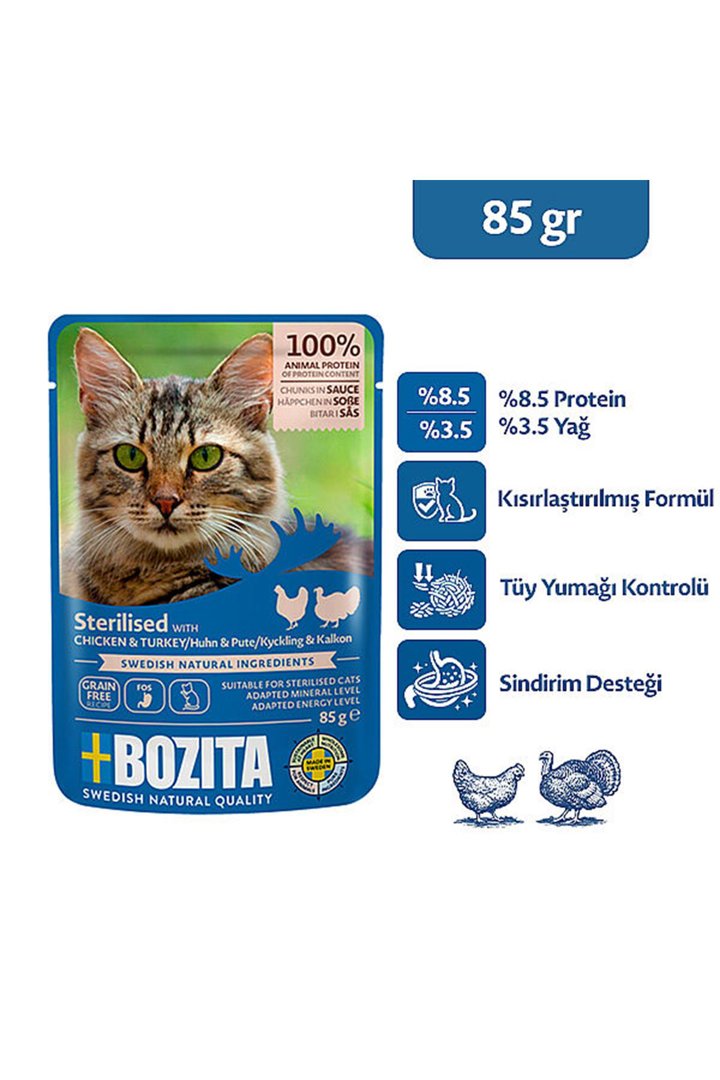 Bozita Kısır Kedi Yaş Maması Tavuk ve Hindili 85 G