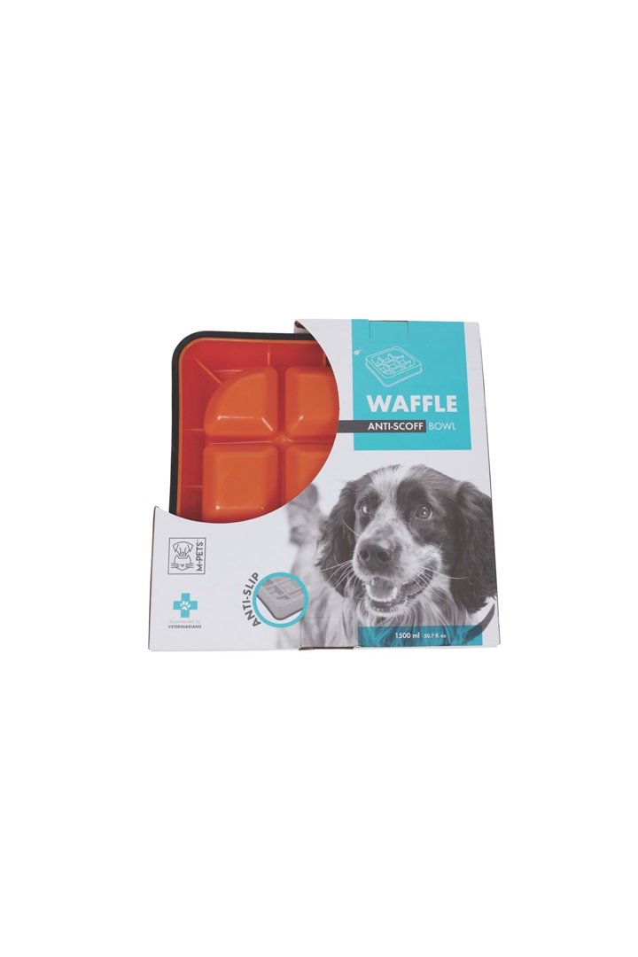 M-Pets Waffle Yavaş Beslenme Kabı Turuncu 1500 Ml görsel 4