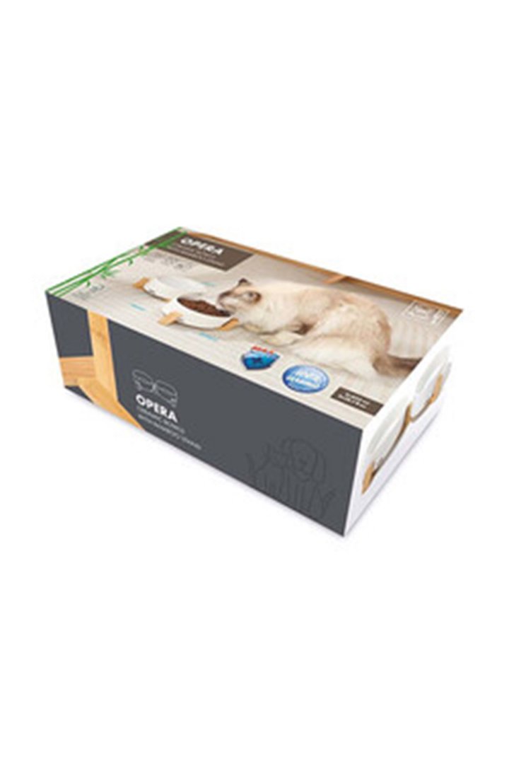 M-Pets Mama ve Su Kabı Bambu Standlı Seramik Beyaz görsel 2