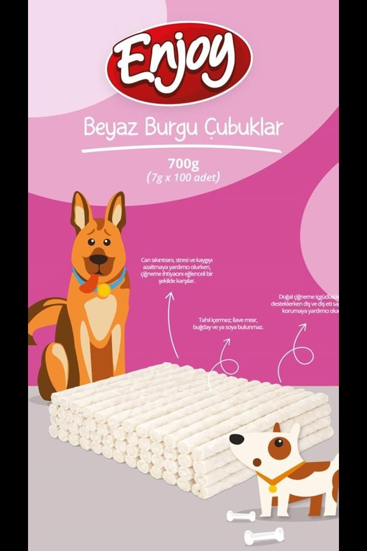 Enjoy Köpek Ödül Beyaz Burgu Çubuk 7 G*100 Adet