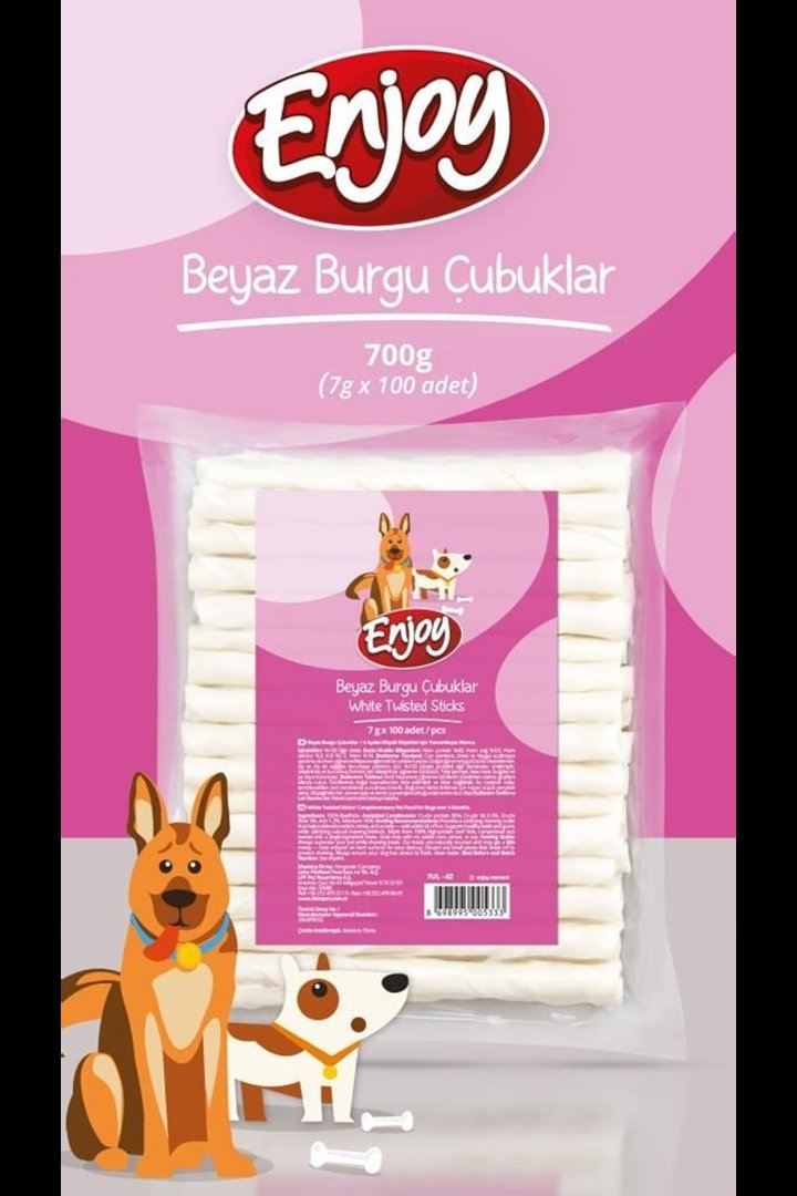 Enjoy Köpek Ödül Beyaz Burgu Çubuk 7 G*100 Adet görsel 2