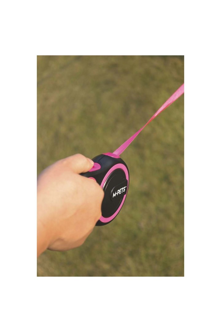 M-Pets Köpek Gezdirme Tasması Otomatik Pembe(M) 5M görsel 2