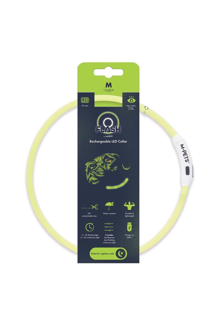 M-Pets Boyun Tasması Flash Ledli Neon Yeşil (M)