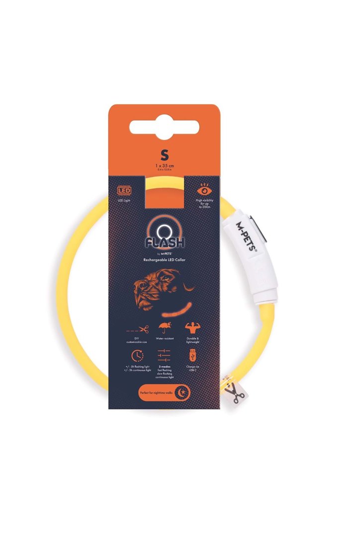 M-Pets Boyun Tasması Flash Ledli Neon Turuncu (S) görsel 2