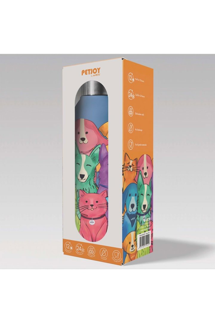 M-Pets Termos Kedi ve Köpek Desenli Mavi 500 Ml görsel 3