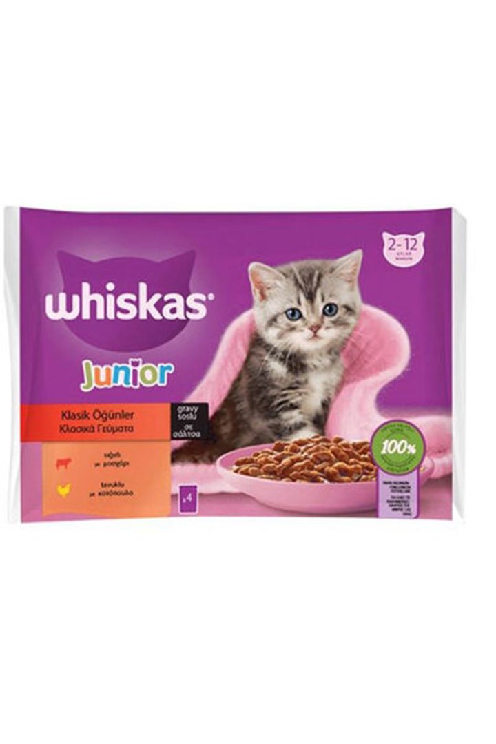 Whiskas Yavru Kedi Yaş Mama Sığırlı, Tavuklu 4*85G