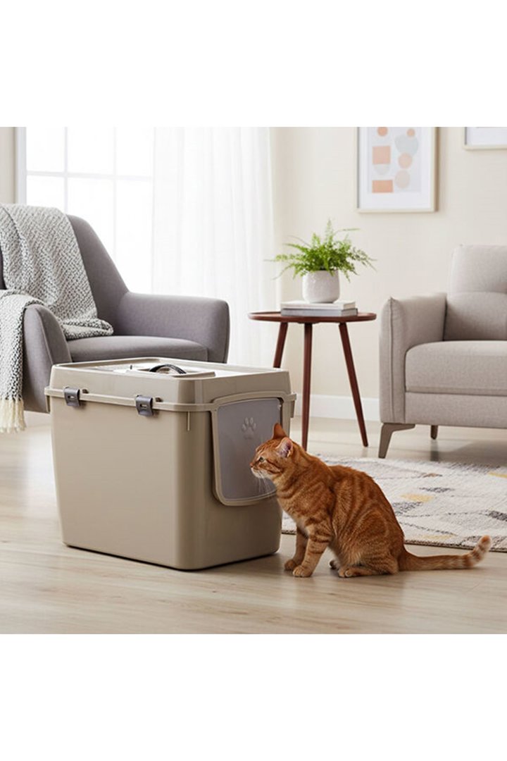Handor Kapalı Kedi Tuvaleti Bej 575x390x435 Mm görsel 4
